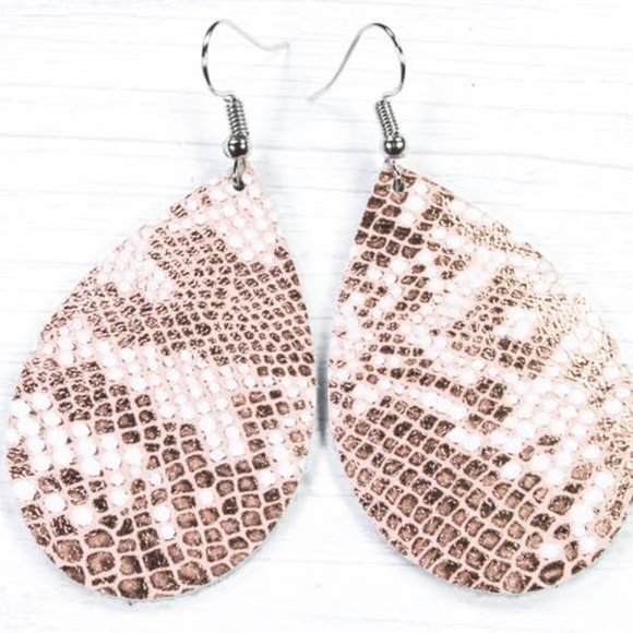 Jewelry - Last 1 - HP White/Rose Gold Metallic Snake Leather Earrings